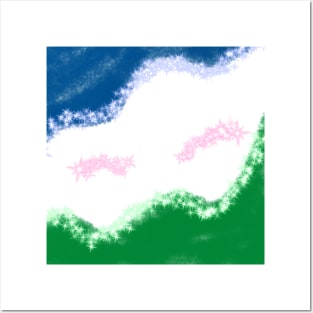 Blue green watercolor abstract glitter sparkle art Posters and Art